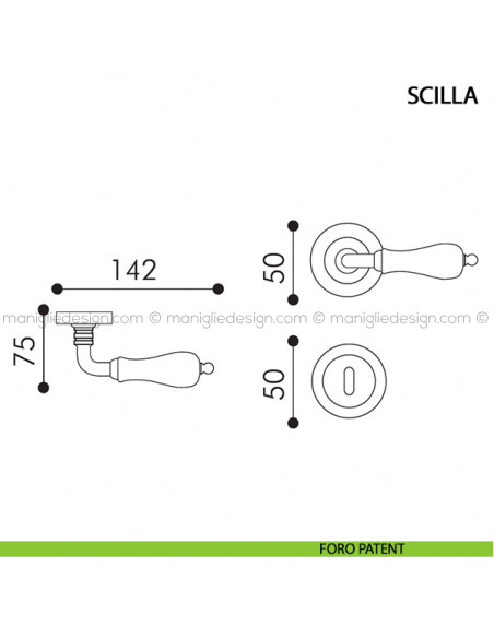 Maniglia con porcellana decorata per porta Scilla Arieni foro patent