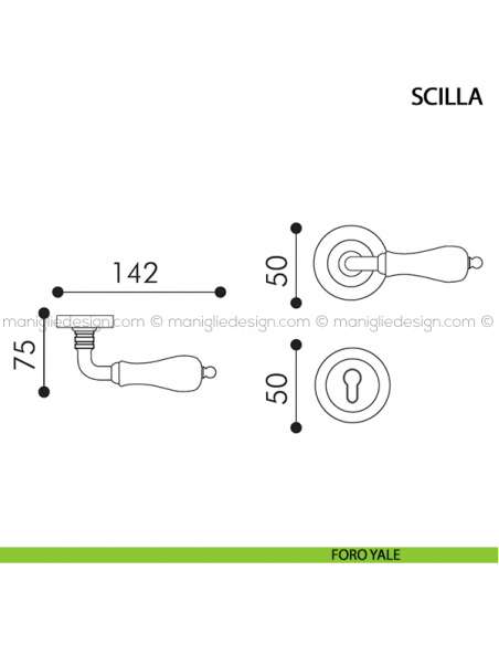 Maniglia con porcellana decorata per porta Scilla Arieni foro yale