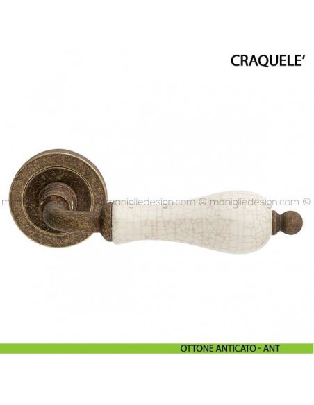 Maniglia in porcellana per porta Craquelè Arieni ottone anticato - ANT