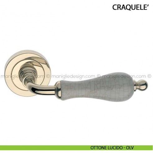 Maniglia in porcellana per porta Craquelè Arieni ottone lucido - OLV