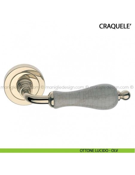 Maniglia in porcellana per porta Craquelè Arieni ottone lucido - OLV