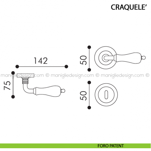 Maniglia in porcellana per porta Craquelè Arieni foro patent