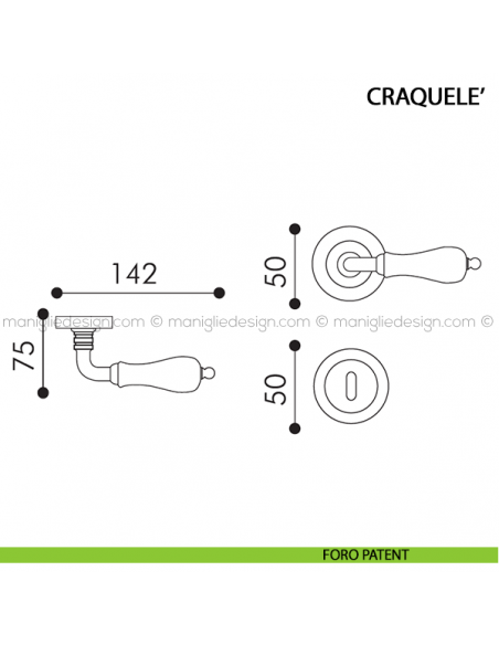 Maniglia in porcellana per porta Craquelè Arieni foro patent