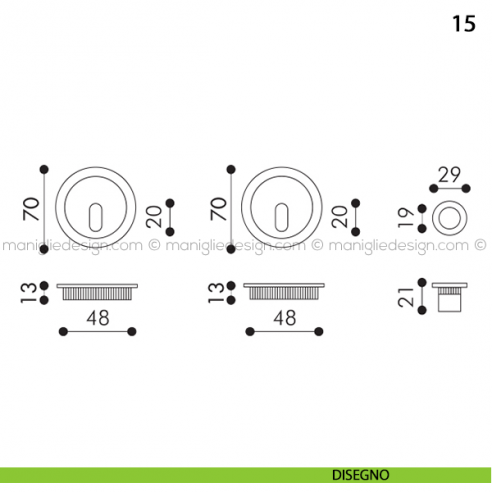 Kit tondo foro chiave con trascinatore e serratura art.15 disegno