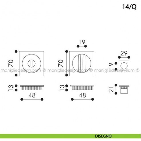 Kit quadrato nottolino + taglio vite con trascinatore e serratura art.14/Q disegno