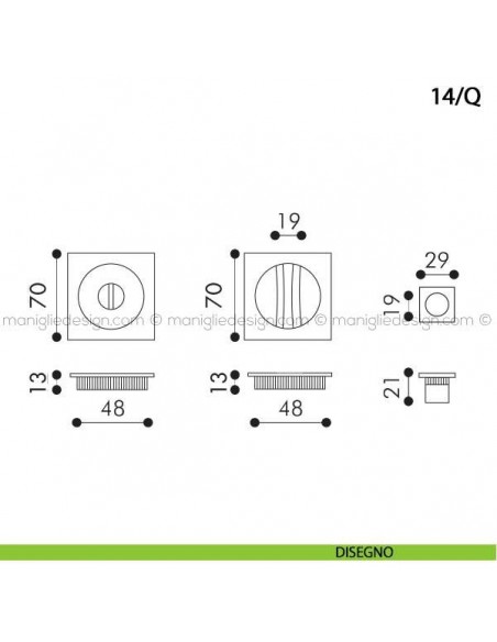 Kit quadrato nottolino + taglio vite con trascinatore e serratura art.14/Q disegno