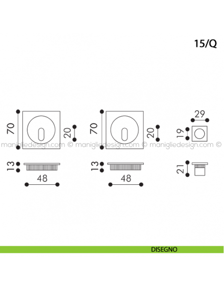 Kit quadrato foro chiave con trascinatore e serratura art.15/Q disegno
