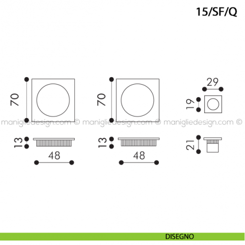 Kit quadrato senza foro chiave con trascinatore art.15/SF/Q disegno