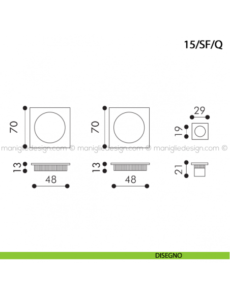 Kit quadrato senza foro chiave con trascinatore art.15/SF/Q disegno
