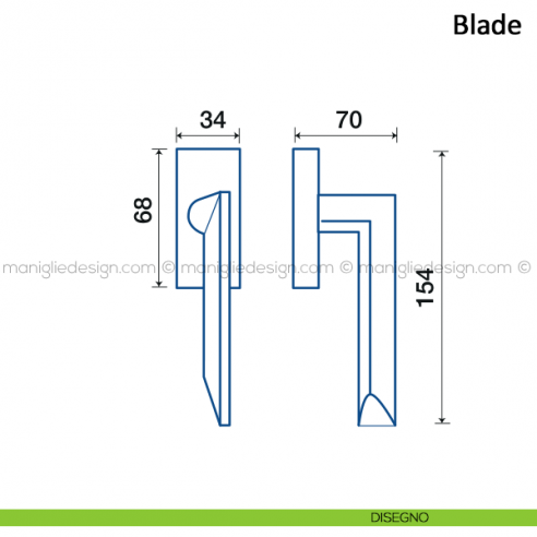 Maniglia per finestra martellina DK Blade Frascio disegno