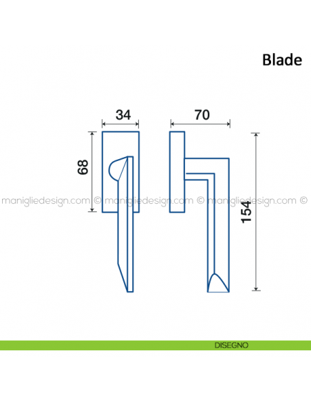 Maniglia per finestra martellina DK Blade Frascio disegno