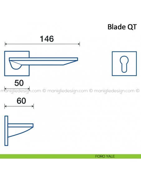 Maniglia per porta Blade Frascio con rosetta bassa foro yale