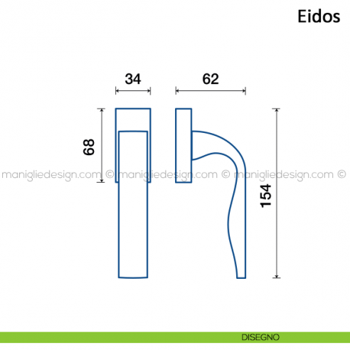 Maniglia per finestra martellina DK Eidos Frascio disegno