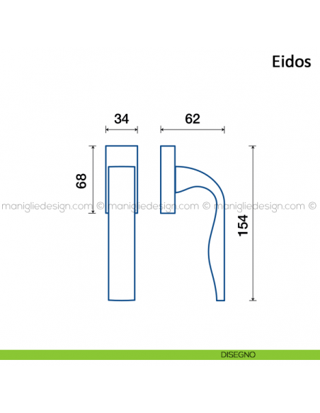 Maniglia per finestra martellina DK Eidos Frascio disegno
