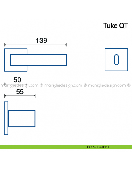 Maniglia per porta Tuke Frascio con rosetta bassa foro patent
