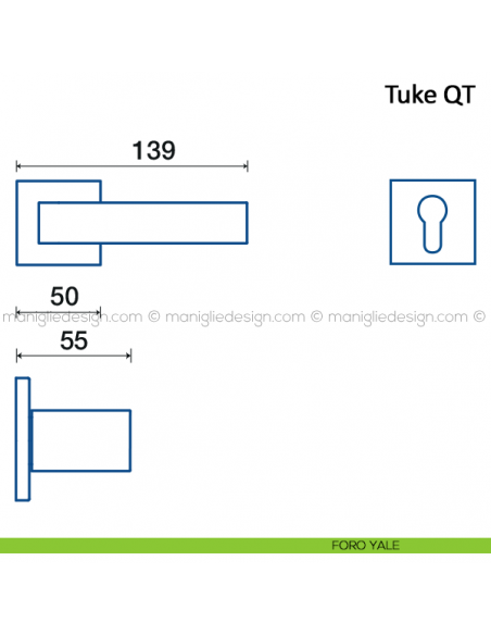 Maniglia per porta Tuke Frascio con rosetta bassa foro yale