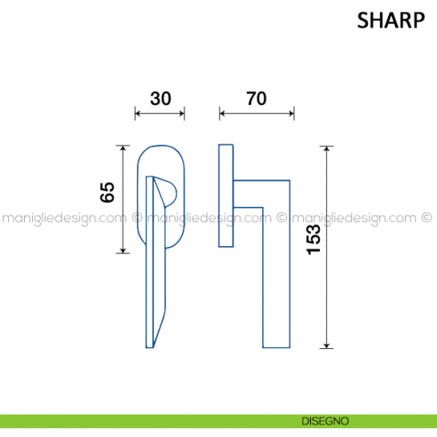 Maniglia per finestra martellina DK Sharp Frascio disegno