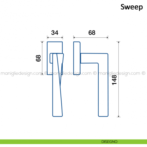Maniglia per finestra martellina DK Sweep Frascio disegno