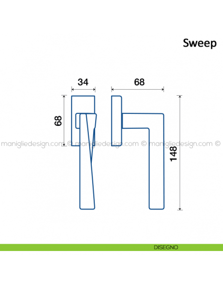 Maniglia per finestra martellina DK Sweep Frascio disegno