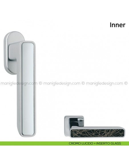 Maniglia per finestra martellina DK Inner Frascio cromo lucido + inserto glass