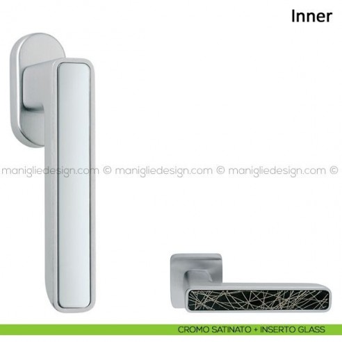 Maniglia per finestra martellina DK Inner Frascio cromo satinato + inserto glass