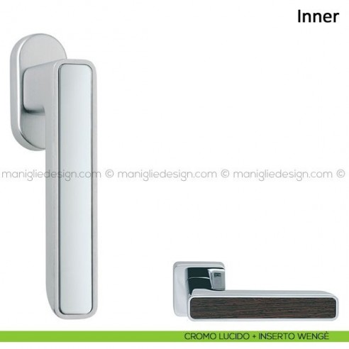 Maniglia per finestra martellina DK Inner Frascio cromo lucido + inserto wengè