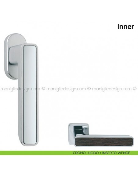 Maniglia per finestra martellina DK Inner Frascio cromo lucido + inserto wengè