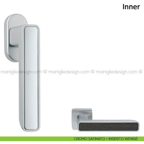 Maniglia per finestra martellina DK Inner Frascio cromo satinato + inserto wengè