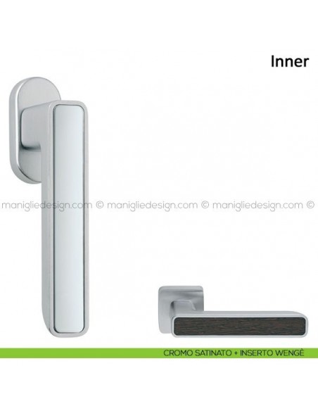Maniglia per finestra martellina DK Inner Frascio cromo satinato + inserto wengè