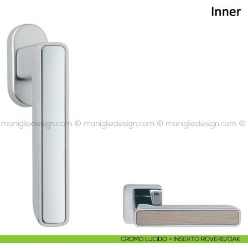 Maniglia per finestra martellina DK Inner Frascio cromo lucido + inserto rovere/aok