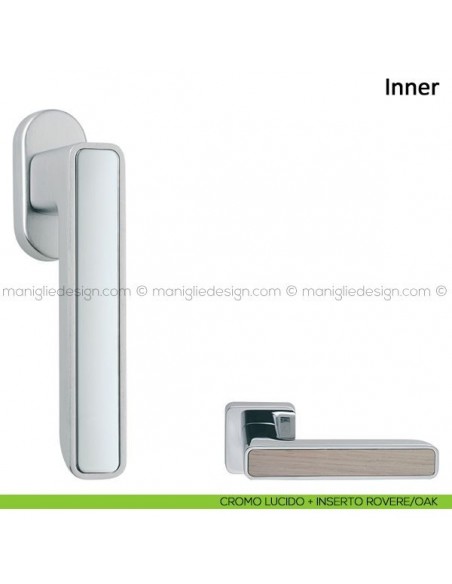 Maniglia per finestra martellina DK Inner Frascio cromo lucido + inserto rovere/aok