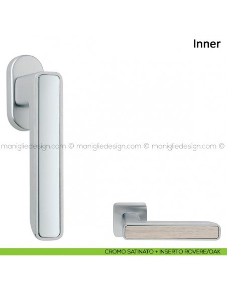 Maniglia per finestra martellina DK Inner Frascio cromo satinato + inserto rovere/aok