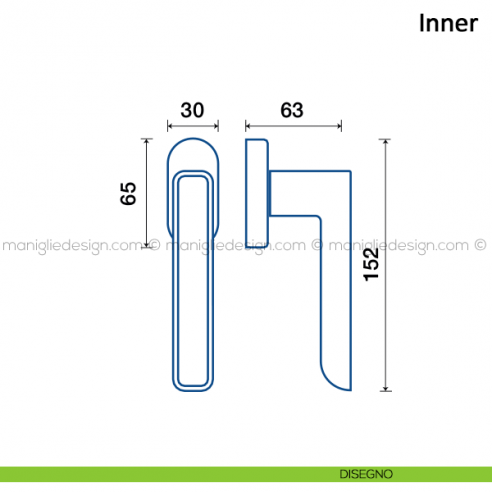 Maniglia per finestra martellina DK Inner Frascio disegno