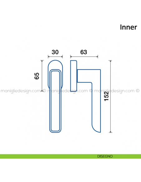 Maniglia per finestra martellina DK Inner Frascio disegno
