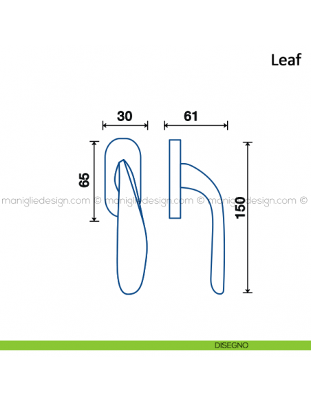 Maniglia per finestra martellina DK Leaf Frascio disegno