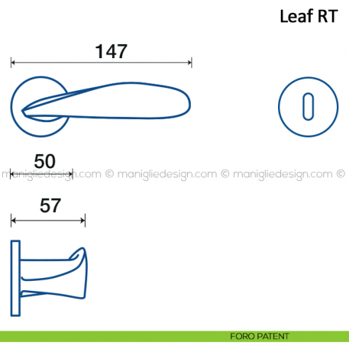 Maniglia per porta Leaf Frascio con rosetta bassa foro patent