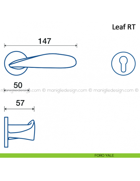 Maniglia per porta Leaf Frascio con rosetta bassa foro yale