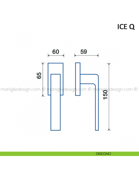 Maniglia per finestra martellina DK Ice Q Frascio disegno