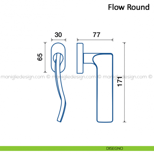 Maniglia per finestra martellina DK Flow Round Frascio disegno