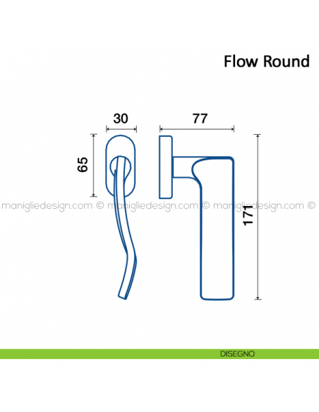 Maniglia per finestra martellina DK Flow Round Frascio disegno