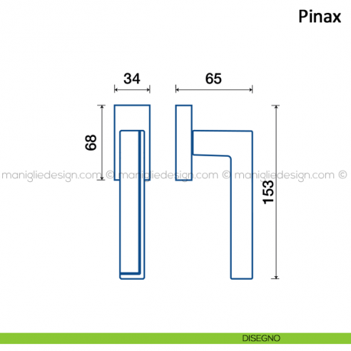 Maniglia per finestra martellina DK Pinax Frascio disegno
