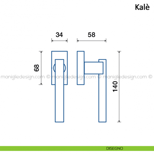 Maniglia per finestra martellina DK Kalè Frascio disegno