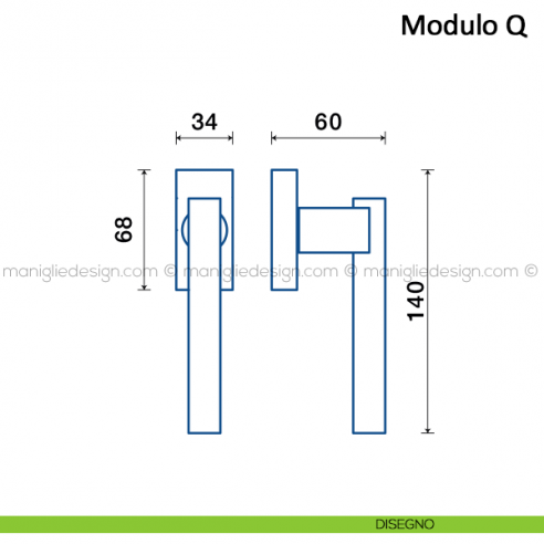 Maniglia per finestra martellina DK Modulo Q Frascio disegno