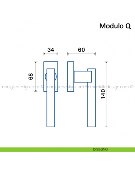Maniglia per finestra martellina DK Modulo Q Frascio disegno