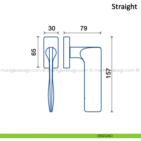 Maniglia per finestra martellina DK Straight Frascio in acciaio inox disegno