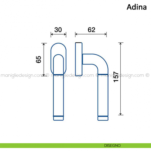 Maniglia per finestra martellina DK Adina Frascio in acciaio inox disegno