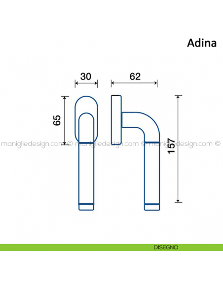 Maniglia per finestra martellina DK Adina Frascio in acciaio inox disegno