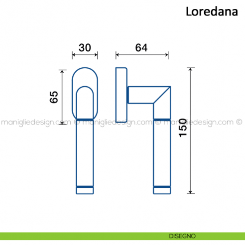 Maniglia per finestra martellina DK Loredana Frascio in acciaio inox disegno