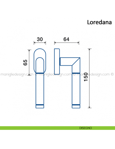 Maniglia per finestra martellina DK Loredana Frascio in acciaio inox disegno