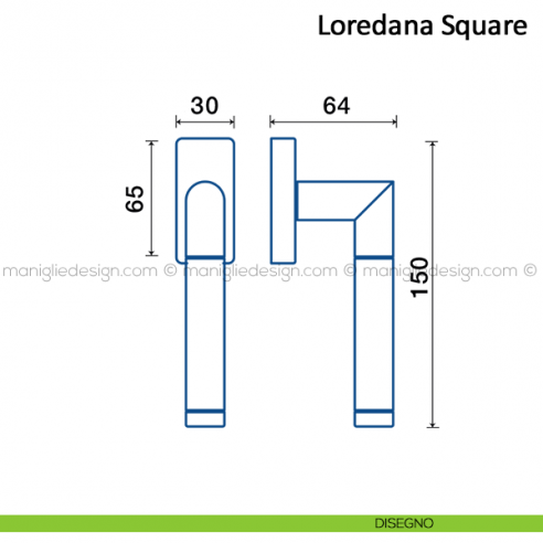 Maniglia per finestra martellina DK Loredana Square Frascio in acciaio inox disegno